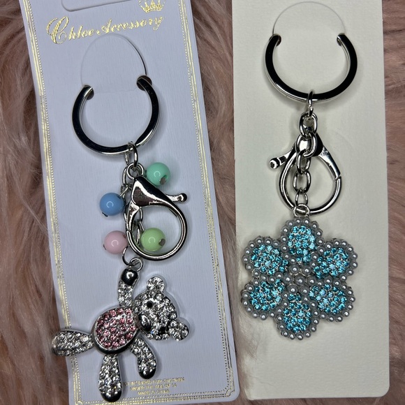 Accessories - Silver Keychain/Bagcharm Set with Pink and Blue Accents